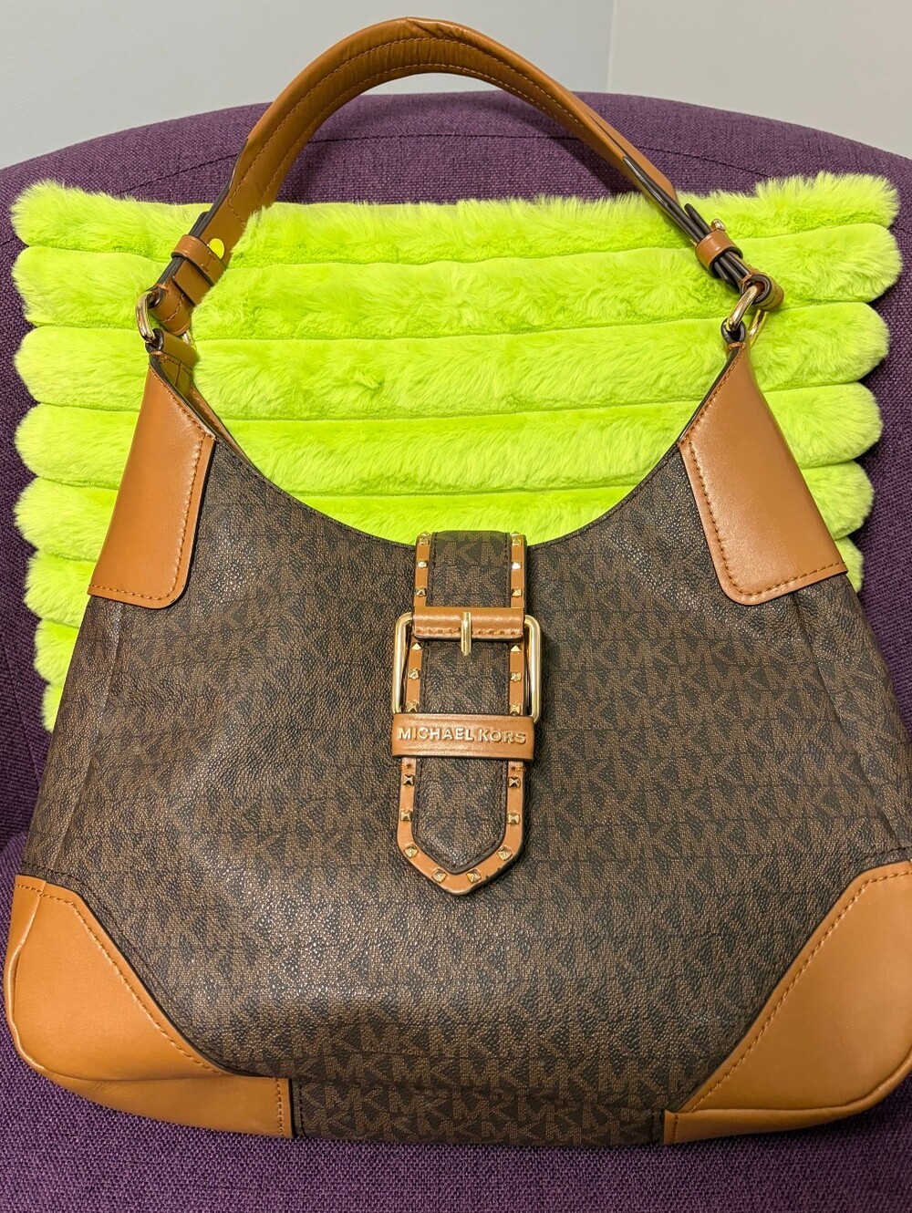 Michael Kors Brown & Tan Logo Buckle Shoulder Bag